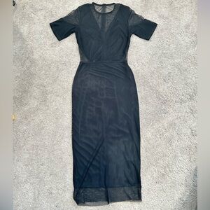 ASOS Elegant Black Mesh Panel Dress Bodycon midi dress with back zipper